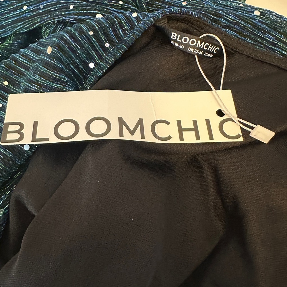 Bloomchic Sequin Mesh Lantern Sleeve Wrap Belted Striped Blouse  NWT 18-20 - Picture 3 of 4